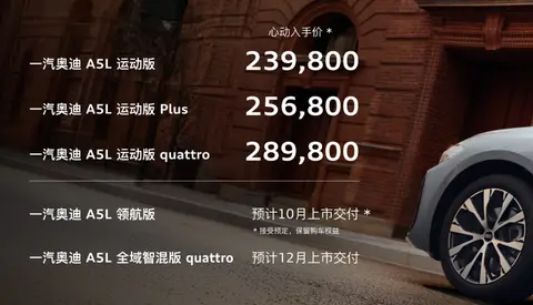 23.98万起！一汽奥迪A5L正式上市，接班奥迪A4L，它够格吗？